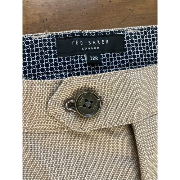 TED BAKER Mens Penguin Dress Pants Sz 32 R Khaki Tan Flat Front Cotton Trousers - Picture 6 of 9